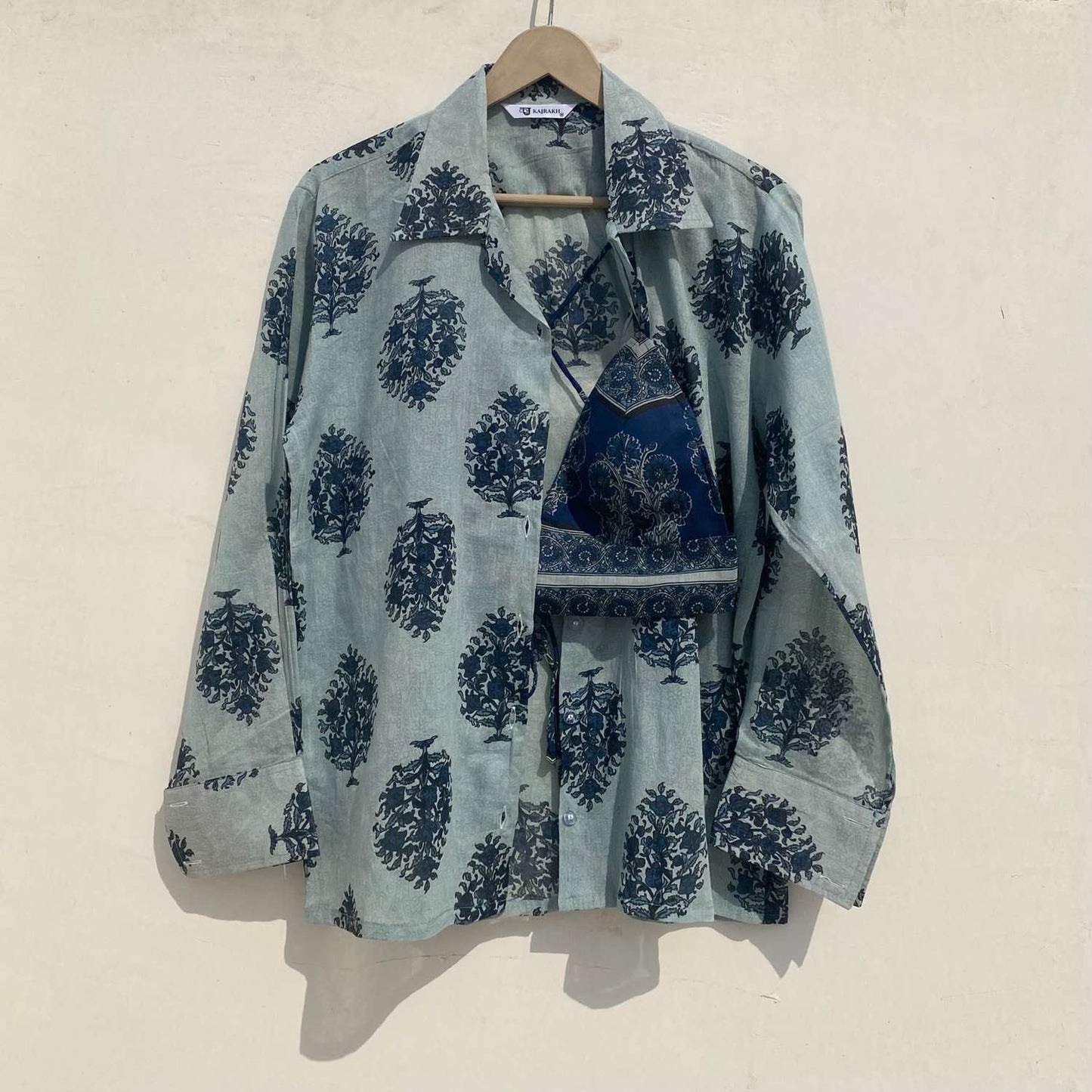 Light Blue Mughal Shirt and Indigo Bra Combo - kj10013