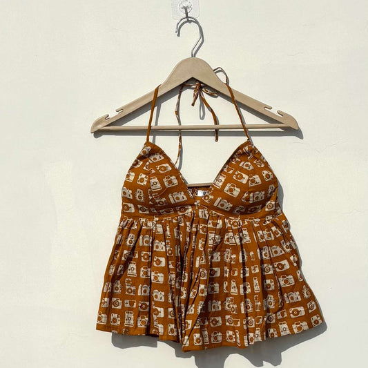Mustard Camera Tree Removable Padded Top - KJ10394