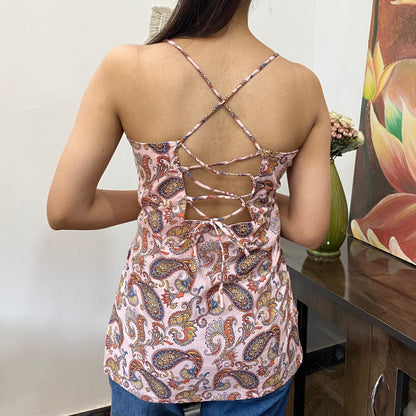 Light Pink Jaal Straight Criss Cross With Removable Pads Kurti Top - KJ10171