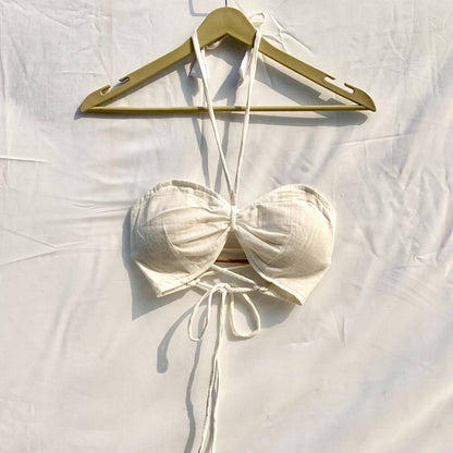 Valentine's Day Collection White Plain Round Halter Neck Removable Pads Bra - KJ10299