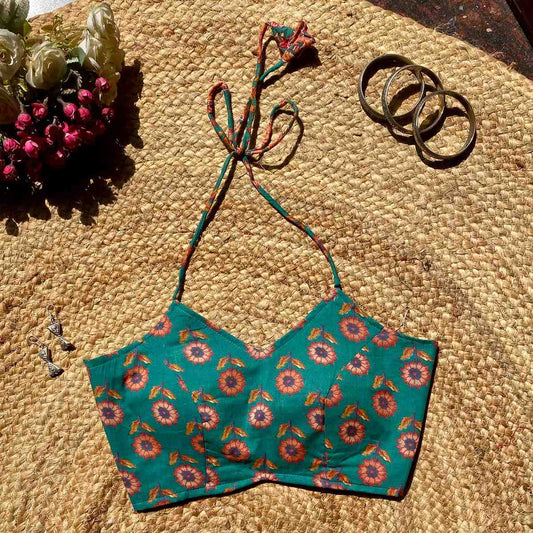 Rama Green Butti Halter Neck Mul Blouse - 700 - FAL10122