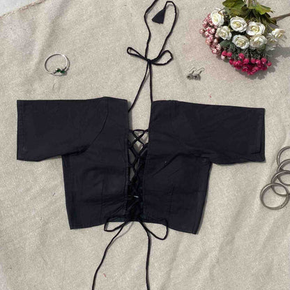 Black Ajrakh Tukki Cotton Blouse - 800 - FAL10192