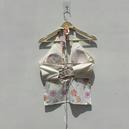 White Floral Kiw Removable Pads Top - KJ10429