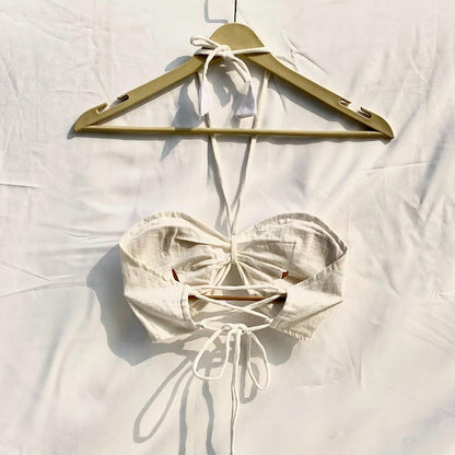 Valentine's Day Collection White Plain Round Halter Neck Removable Pads Bra - KJ10299