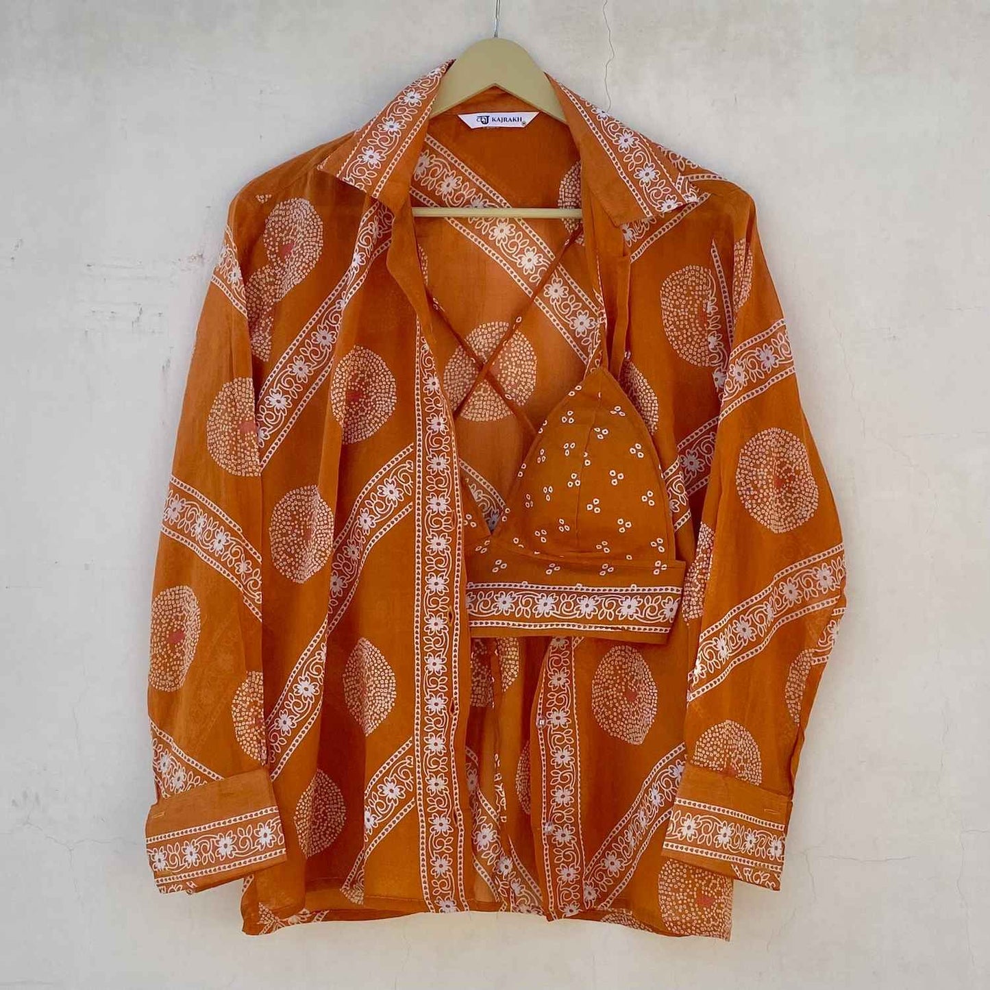 Orange Bandhej Shirt and Bra Combo - KJ10234