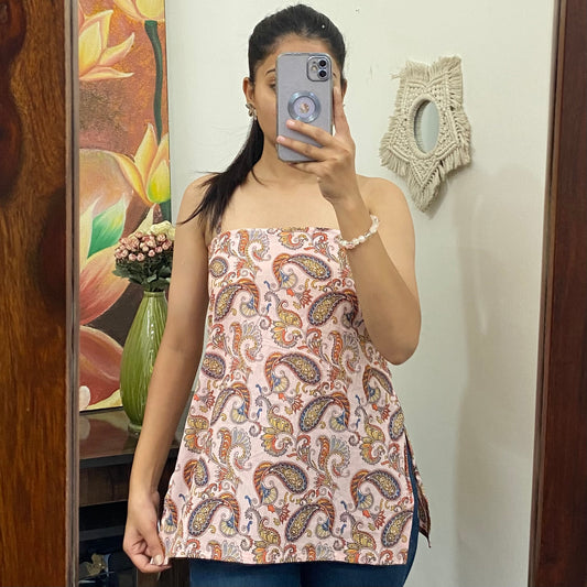 Light Pink Jaal Straight Criss Cross With Removable Pads Kurti Top - KJ10171
