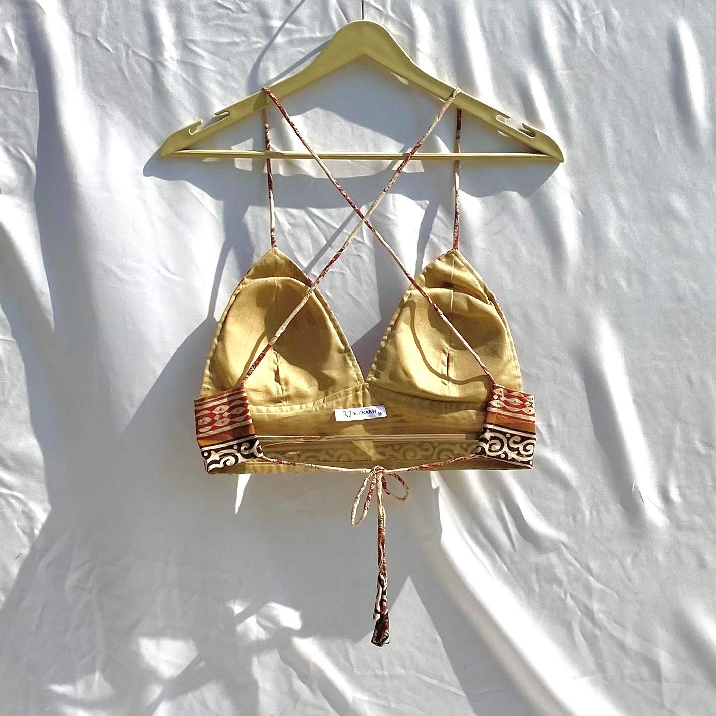 Beige Red Handblock Removable Pads Bra - Kj10342