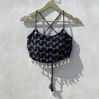 Navratri Black Floral Removable Pads Top - KJ10120