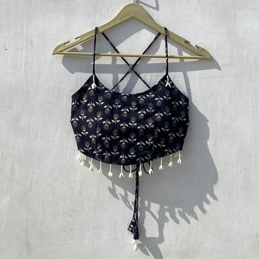 Navratri Black Floral Removable Pads Top - KJ10120