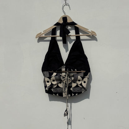 Black Abstract Stuffed Halter Top - Kj10433