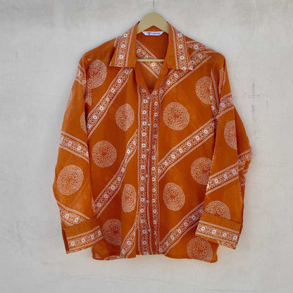 Orange Bandhej Mul Women Shirt - KJ10232