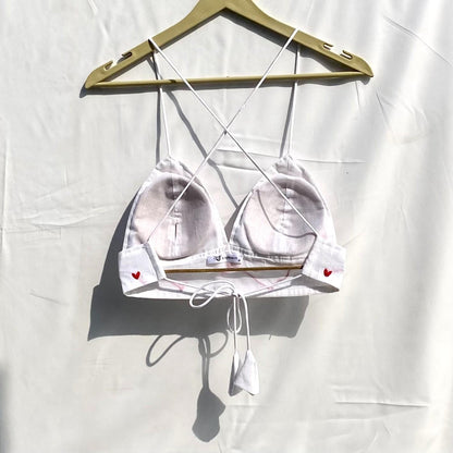 Valentine's Day Collection White Red Fly Embroidery Removable Pads Bra - KJ10304