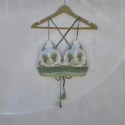 White Green Traditional Removable Pads Bra - KJ10291