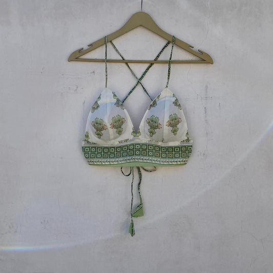 White Green Traditional Removable Pads Bra - KJ10291