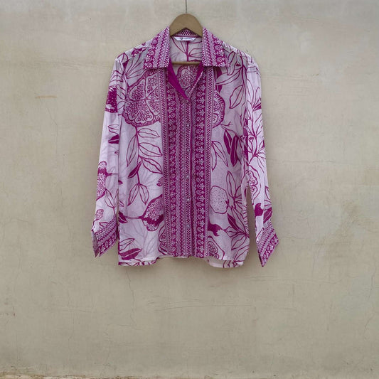 White Purple Leaf Mul Women Shirt - KJ10097