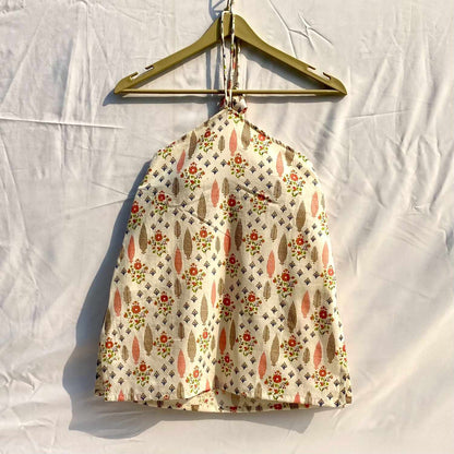 Off White Tree Halter Neck Padded Cotton Top- KJ10301