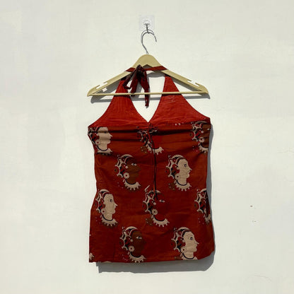 Brown Mudra Face Halter Neck Kurti - KJ10411