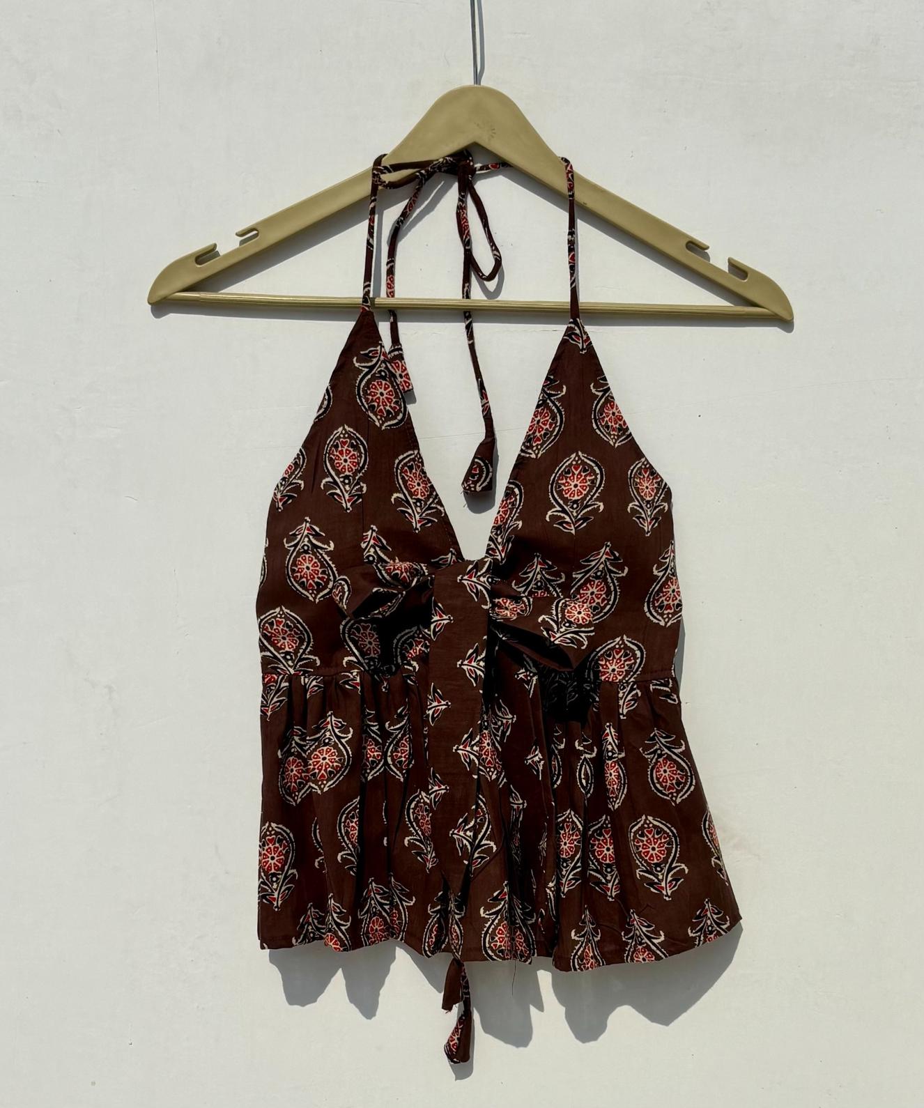 Brown Floral Front Knot and Back Knot Removable Pads Top - KJ0894 (( Clearance Sale ))