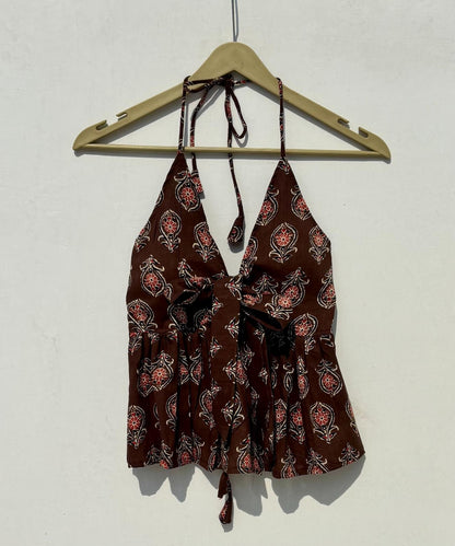 Brown Floral Front Knot and Back Knot Removable Pads Top - KJ0894 (( Clearance Sale ))
