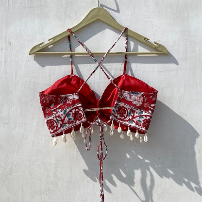 Navratri Red Big Floral Removable Pads Top - KJ10119