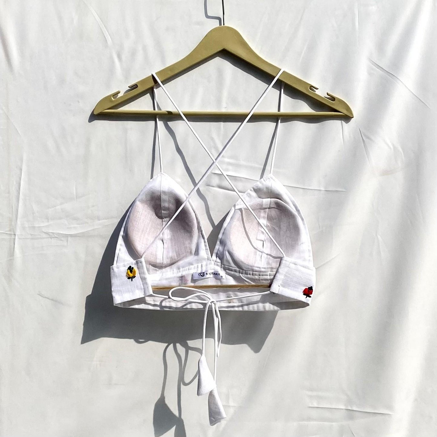 Valentine's Day Collection White Yellow Red Pink Motif Embroidery Removable Pads Bra - KJ10303