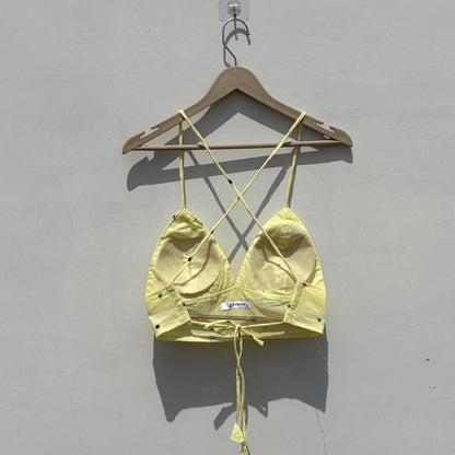 Yellow Polka Embroidery Removable Pads Bra - Kj10419