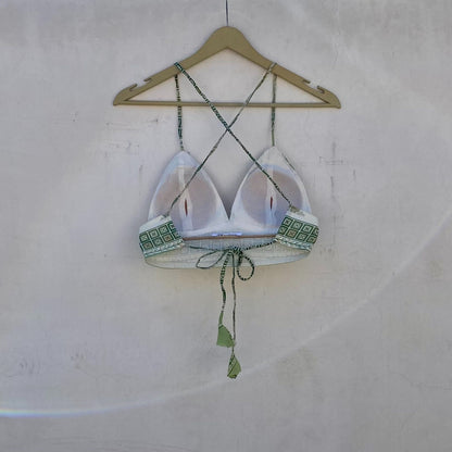 White Green Traditional Removable Pads Bra - KJ10291