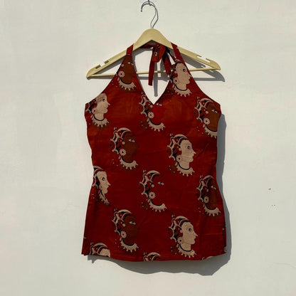 Brown Mudra Face Halter Neck Kurti - KJ10411