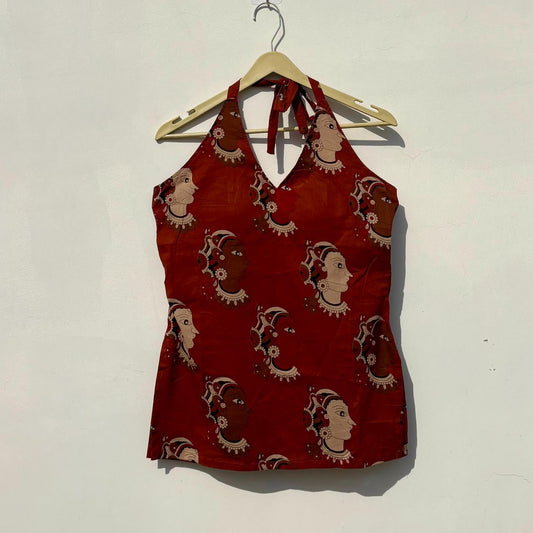 Brown Mudra Face Halter Neck Kurti - KJ10411