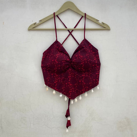 Navratri Red Batik Removable Pads Top - KJ10108