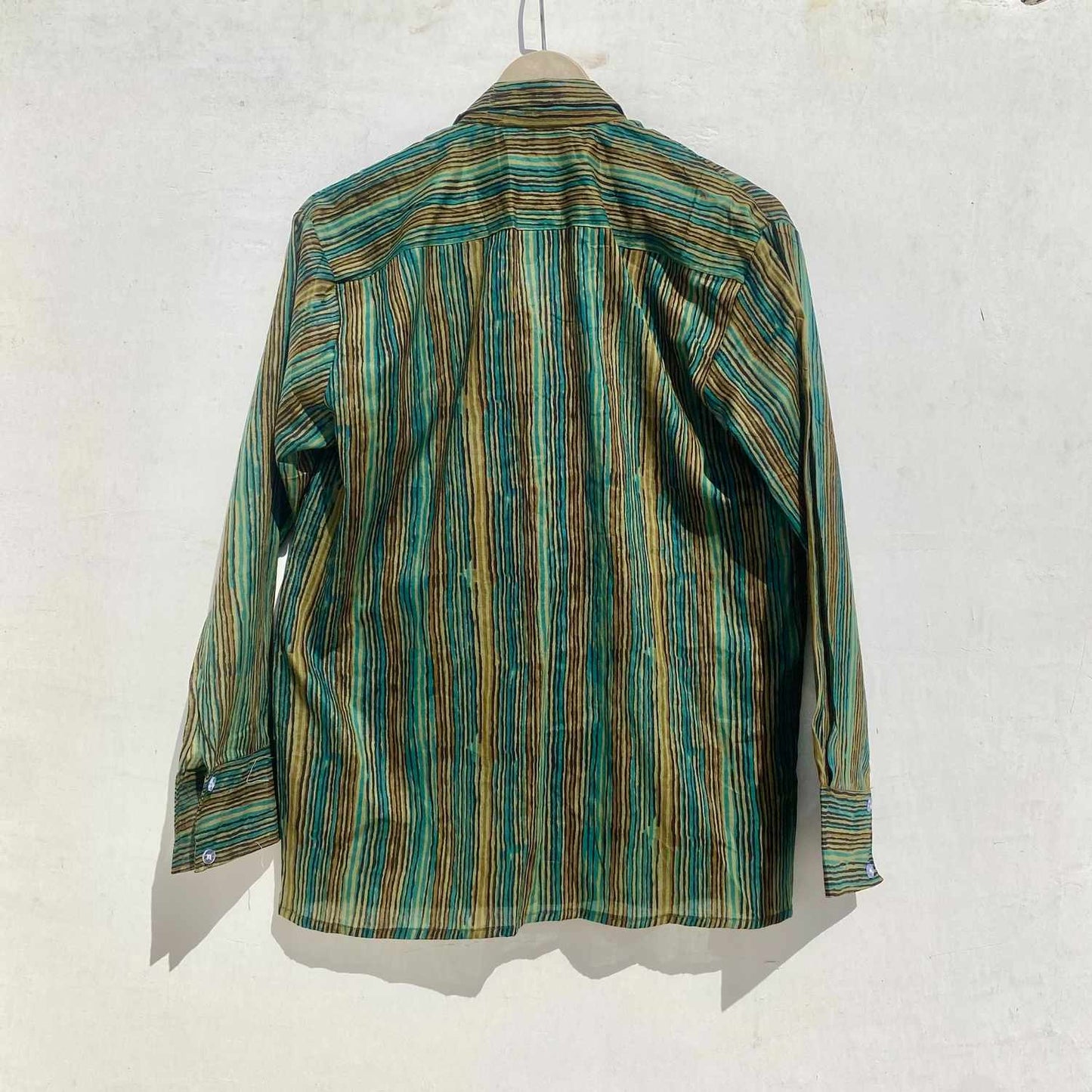 Green Beige Stripe Mul Women Shirt - KJ10008