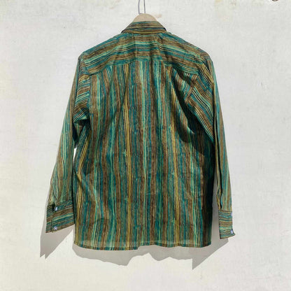 Green Beige Stripe Mul Women Shirt - KJ10008