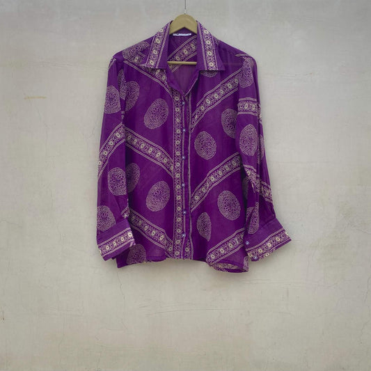 Purple Bandhej Mul Women Shirt - KJ10096