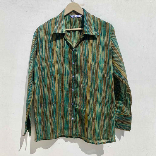 Green Beige Stripe Mul Women Shirt - KJ10008
