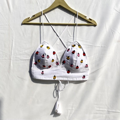 Valentine's Day Collection White Yellow Red Pink Motif Embroidery Removable Pads Bra - KJ10303