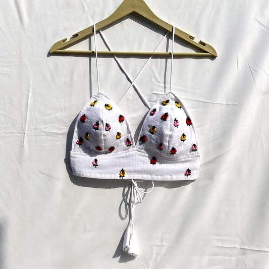 Valentine's Day Collection White Yellow Red Pink Motif Embroidery Removable Pads Bra - KJ10303