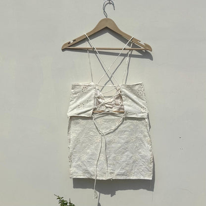 Off White Chikan Removable Pads Top - Kj10439