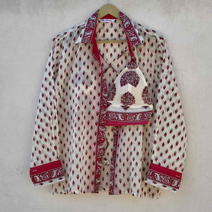 White Red Butti Shirt and Bra Combo - KJ10231