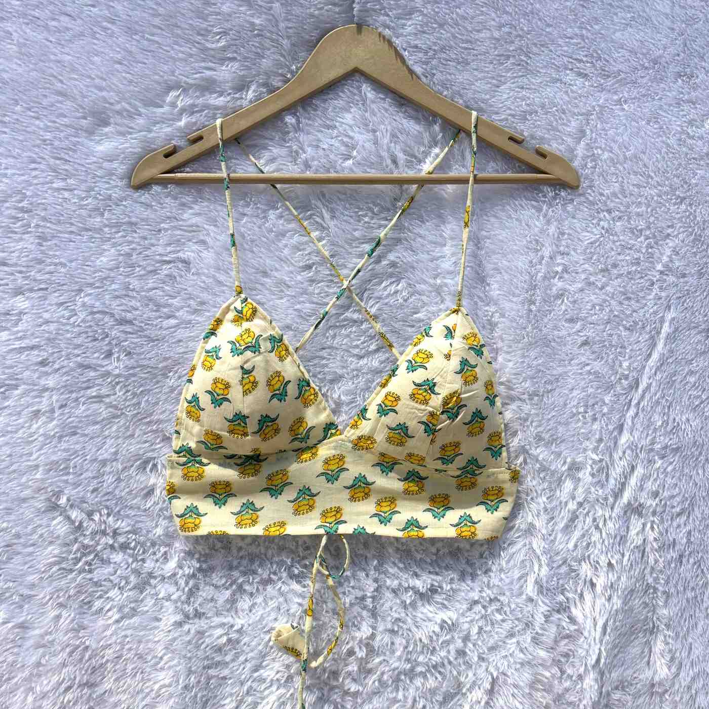 Cream Yellow Small Butti Removable Pads Bra - Kj10378