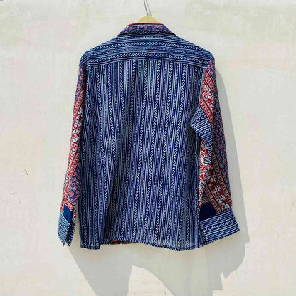 Indigo Ajrakh Shirt and Bra Combo - KJ10073