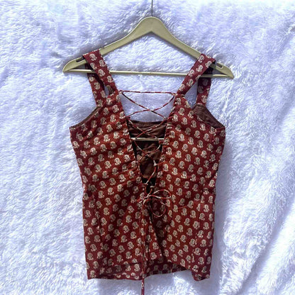 Brown Butti Back Criss Cross Padded Kurti Top - KJ10390