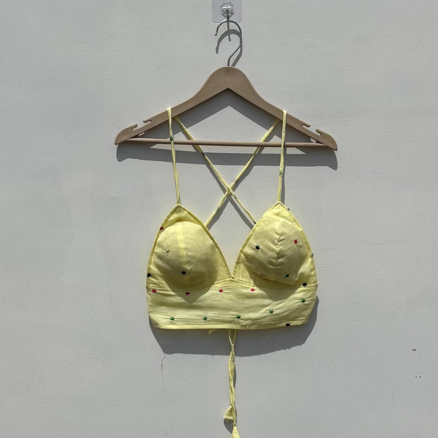 Yellow Polka Embroidery Removable Pads Bra - Kj10419