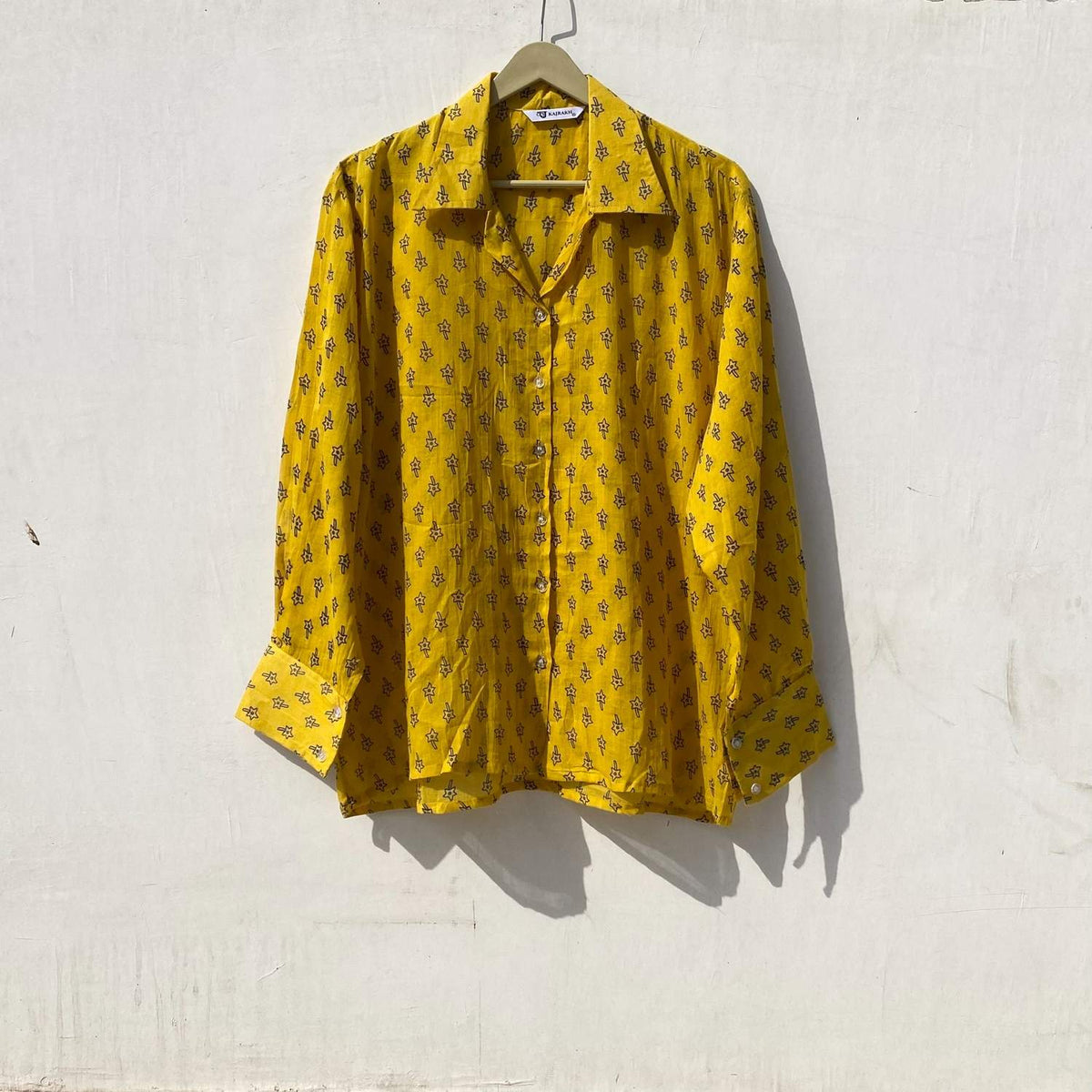 Yellow Blue Floral Poetry Mul Women Shirt - KJ10038
