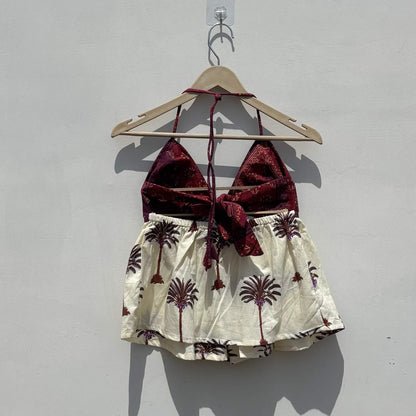 Wine and Off White Back Knot Tree Removable Pads Top - KJ10430