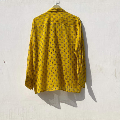 Yellow Blue Floral Poetry Mul Women Shirt - KJ10038