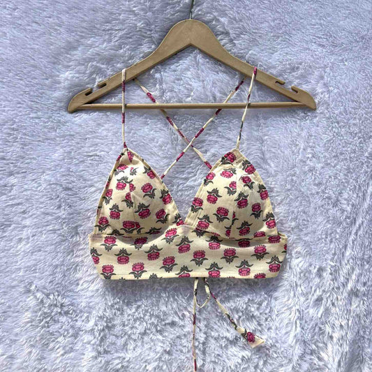 Cream Pink Small Butti Removable Pads Bra - Kj10379