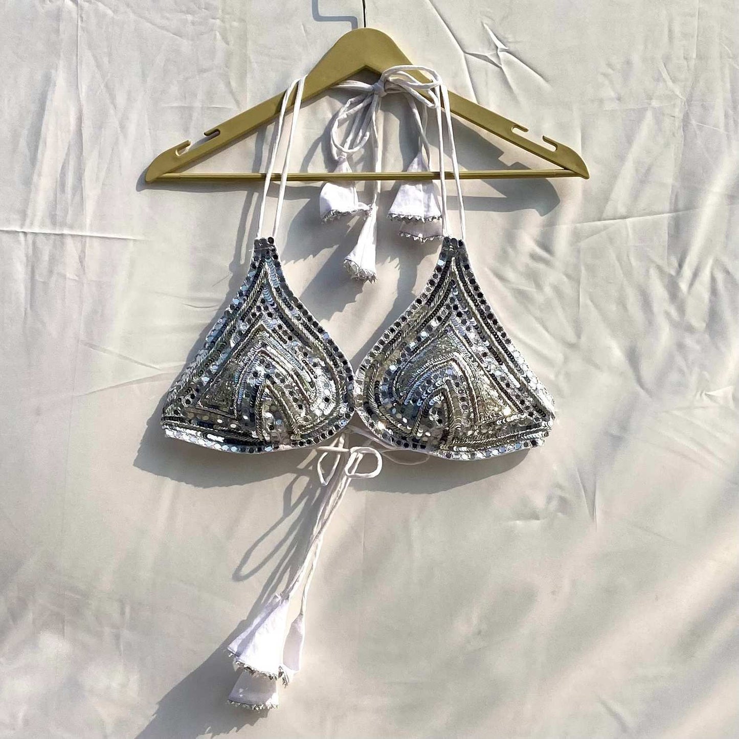 Silver Sequin Hand Embroidery Bralette  - KJ10290