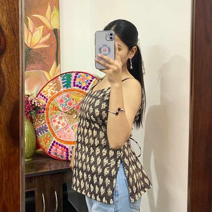 Black Leaf 2 in 1 Cotton Kurti - KJ10306