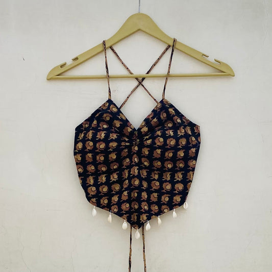 Navratri Black Dry Leaf Removable Pads Top - KJ10109