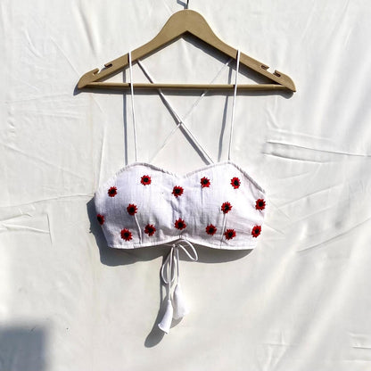 Valentine's Day Collection White Red Floral Ring Embroidery Removable Pads Bra - KJ10305